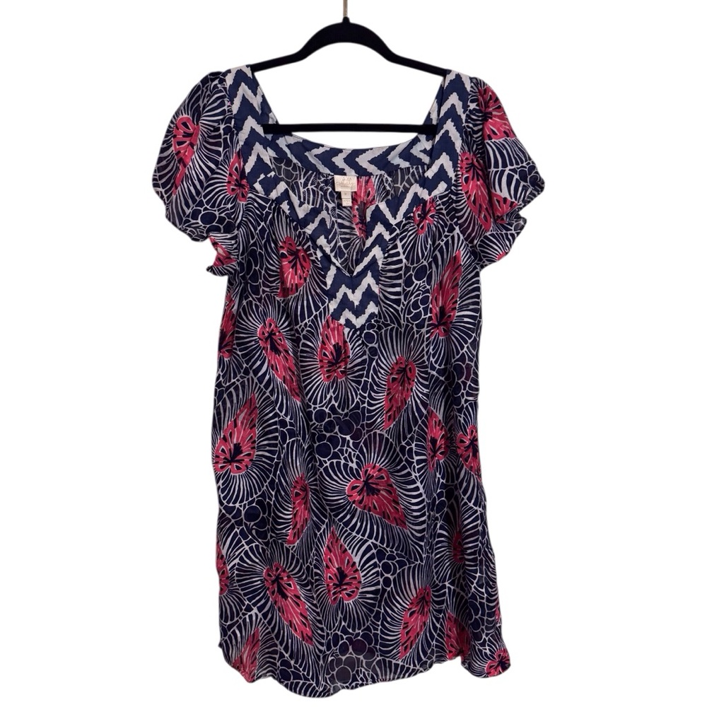 Milly Cabana Medium Floral Mini Dress Cotton Silk Vacation Tropical Short Sleeve